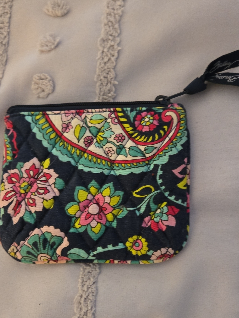 Vera Bradley Navy Floral Quilted Coin Wristlet with Multicolor Flowers